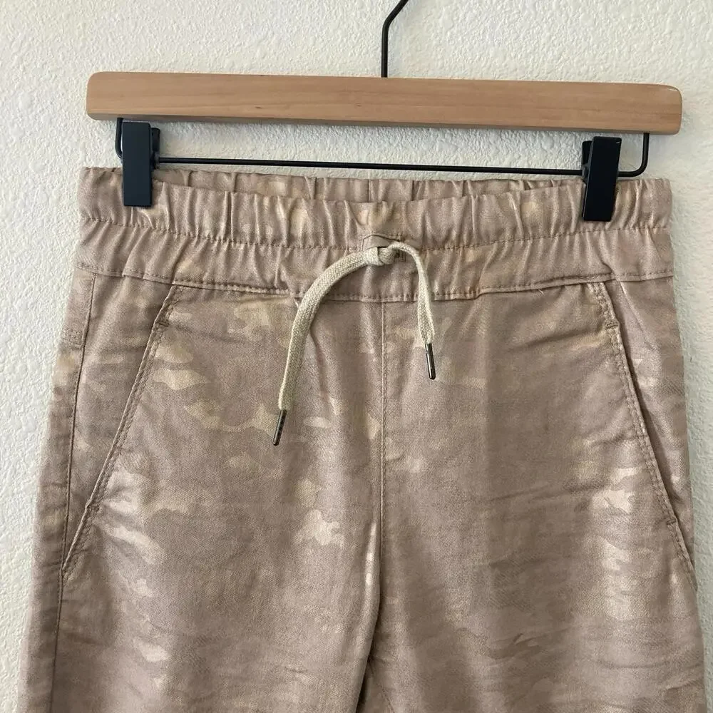 Bevy Flog Pants Size 25 Pull On Drawstring Camo Gold/Beige Shiny Metallic Chic - Picture 2 of 9